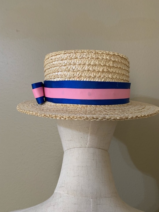 Scala Women\'s Gondola Natural Straw Boater Hat with Pink and Blue Lace‎ Size L main image 5